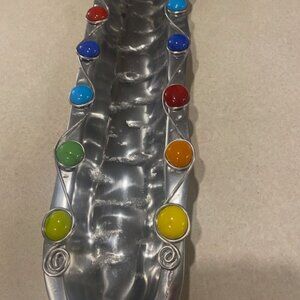 Artisan Made Silver Beaded Bread Baguette Serving  19" long Tray